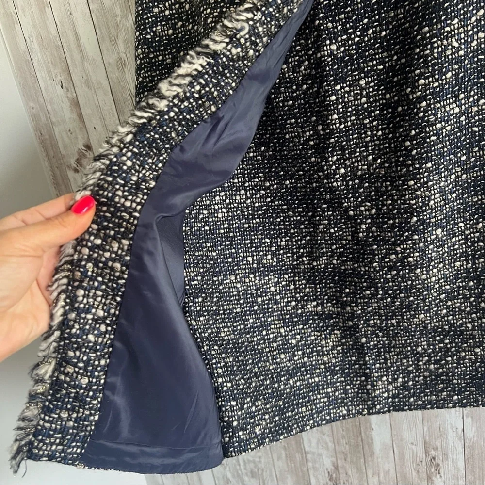 J. Crew Navy Tweed Boucle Pencil Skirt with Wrap 6